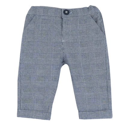 Boys Blue Checked Cotton Trouser