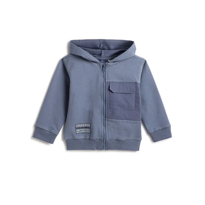 Boys Blue Cotton Hooded Cardigan