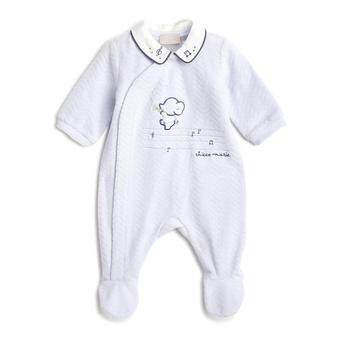 Boys Blue Embroidered Front Opening Babysuit
