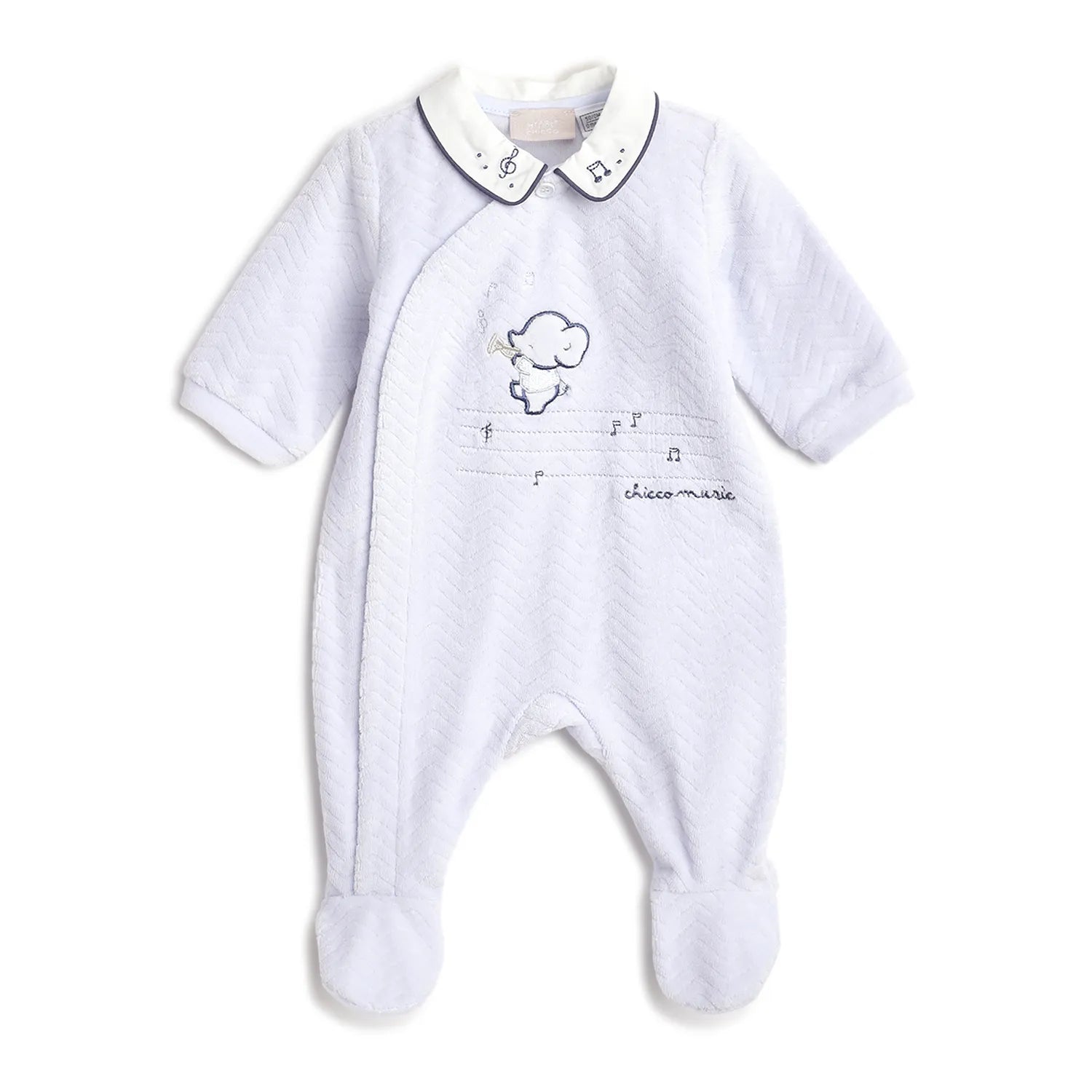 Boys Blue Embroidered Front Opening Babysuit