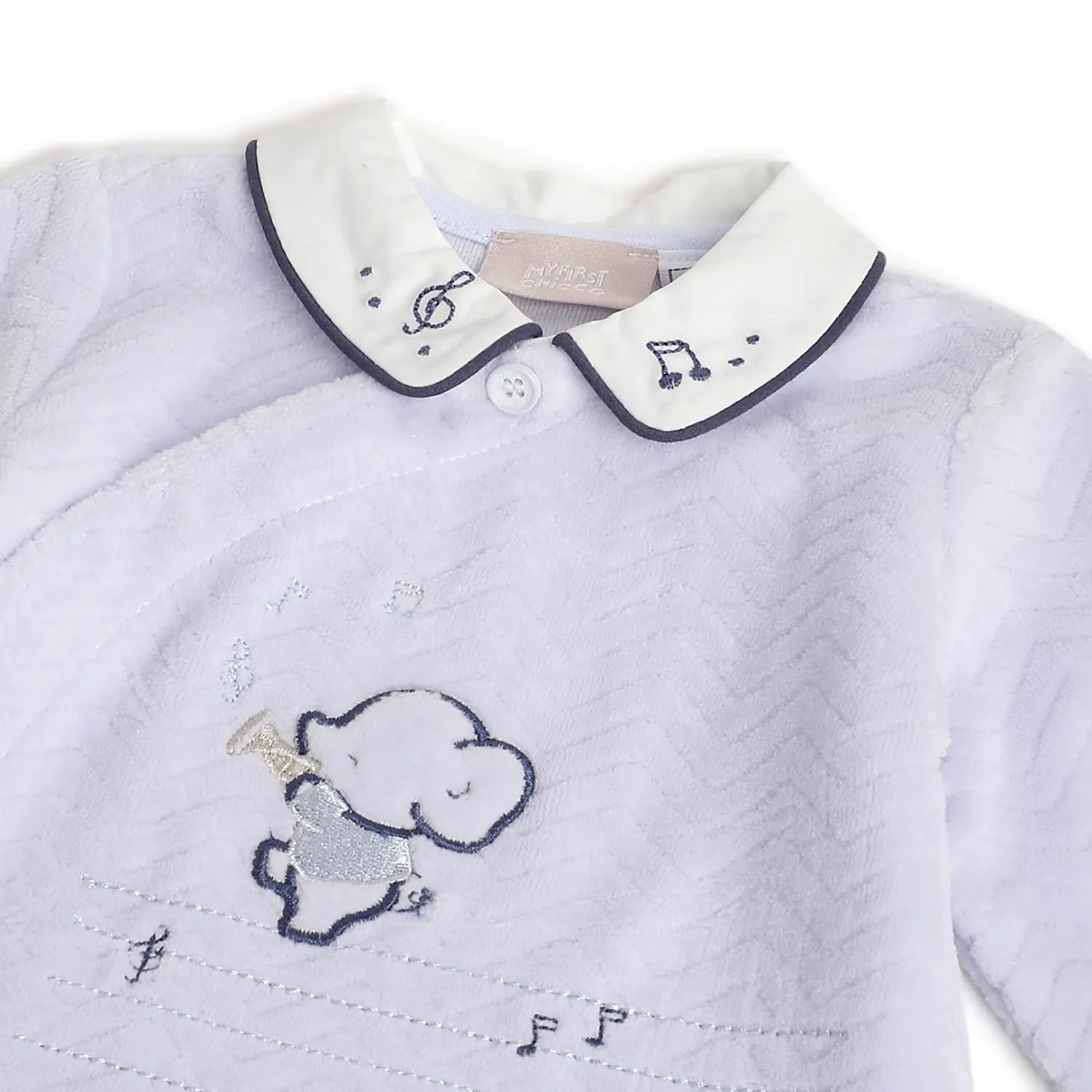 Boys Blue Embroidered Front Opening Babysuit