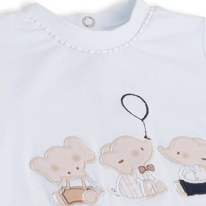 Boys Blue Embroidered Leg Opening Babysuit