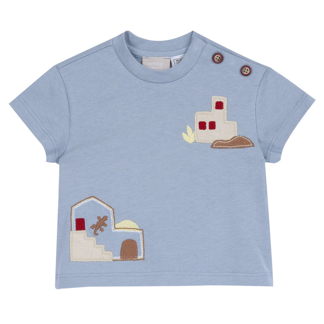 Boys Blue Embroidered Round Neck T-shirt