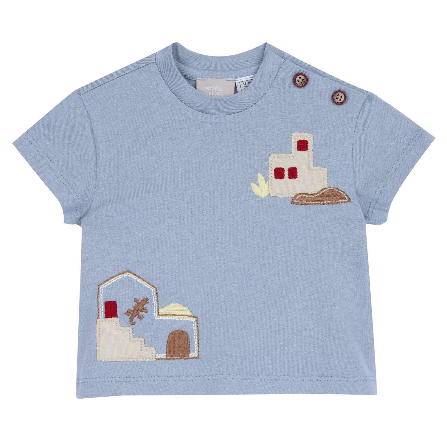 Boys Blue Embroidered Round Neck T-shirt