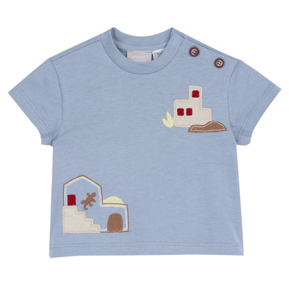 Boys Blue Embroidered Round Neck T-shirt