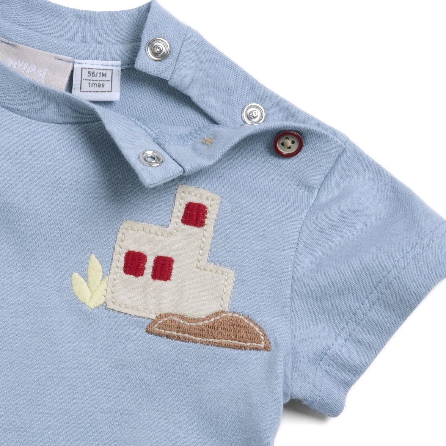 Boys Blue Embroidered Round Neck T-shirt