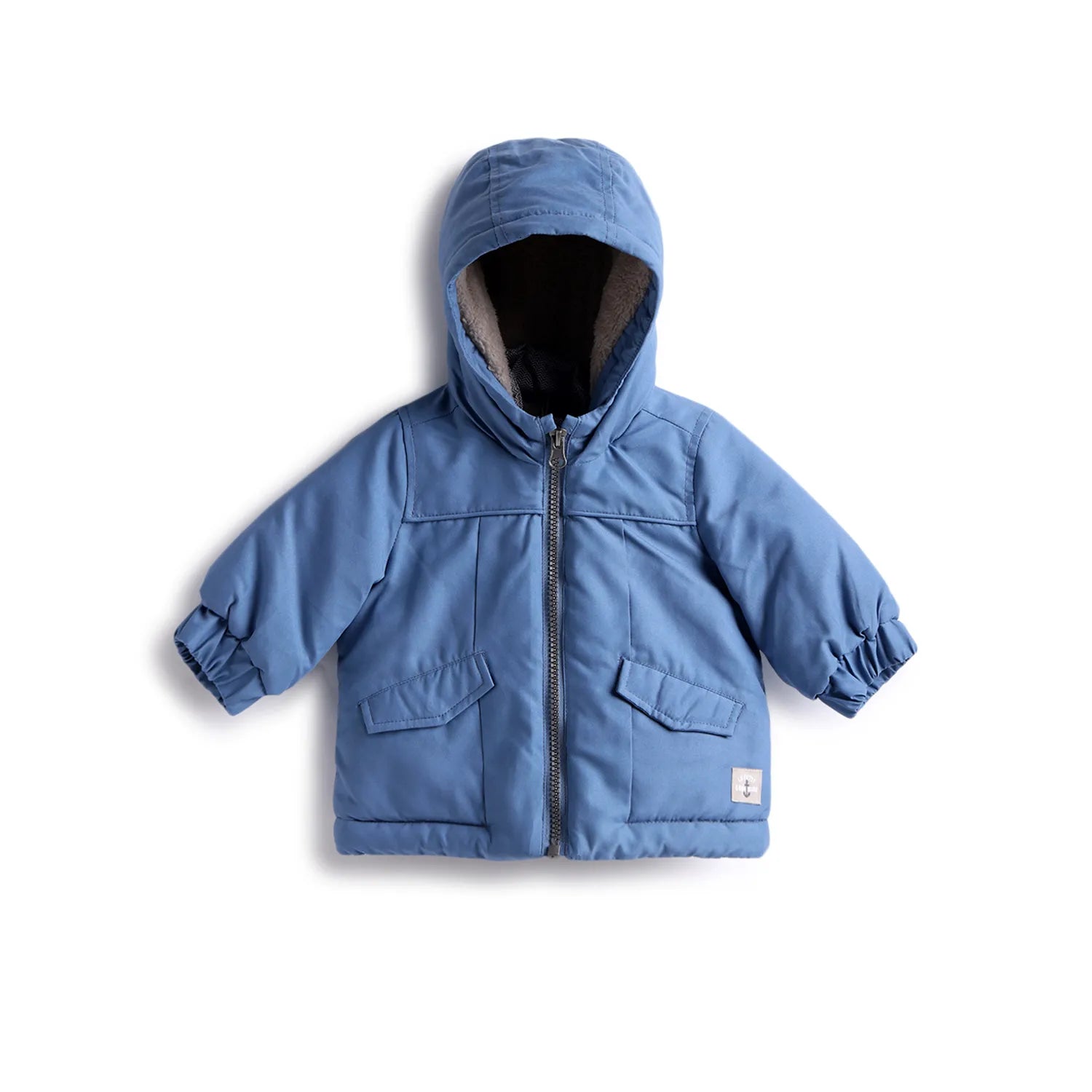 Boys Blue Hooded Open Front Jacket