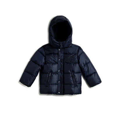 Boys Blue Hooded Solid Jacket