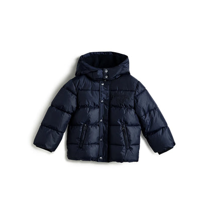 Boys Blue Hooded Solid Jacket