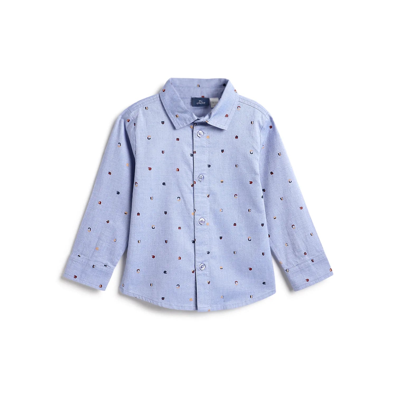 Boys Blue Printed Cotton Shirt
