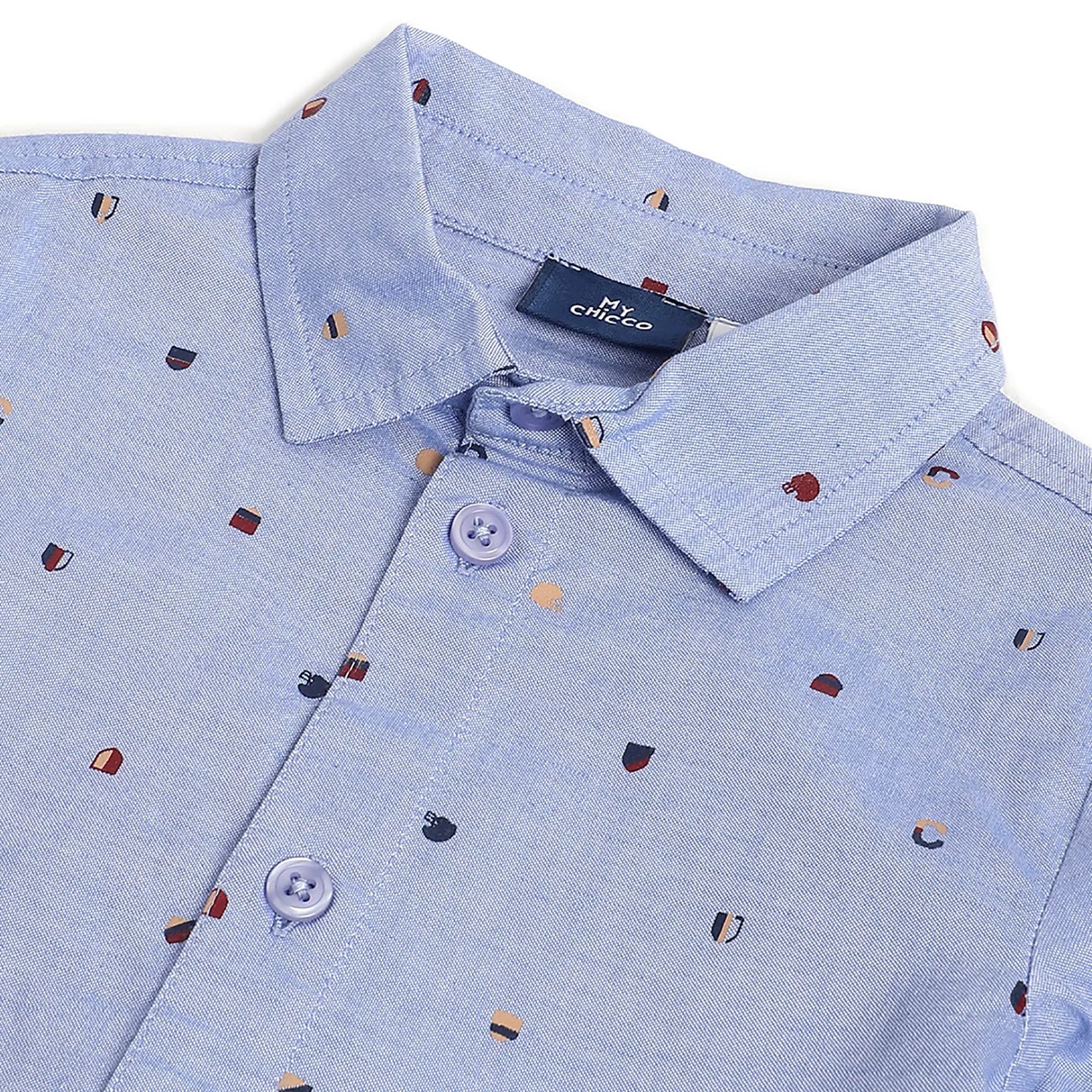 Boys Blue Printed Cotton Shirt
