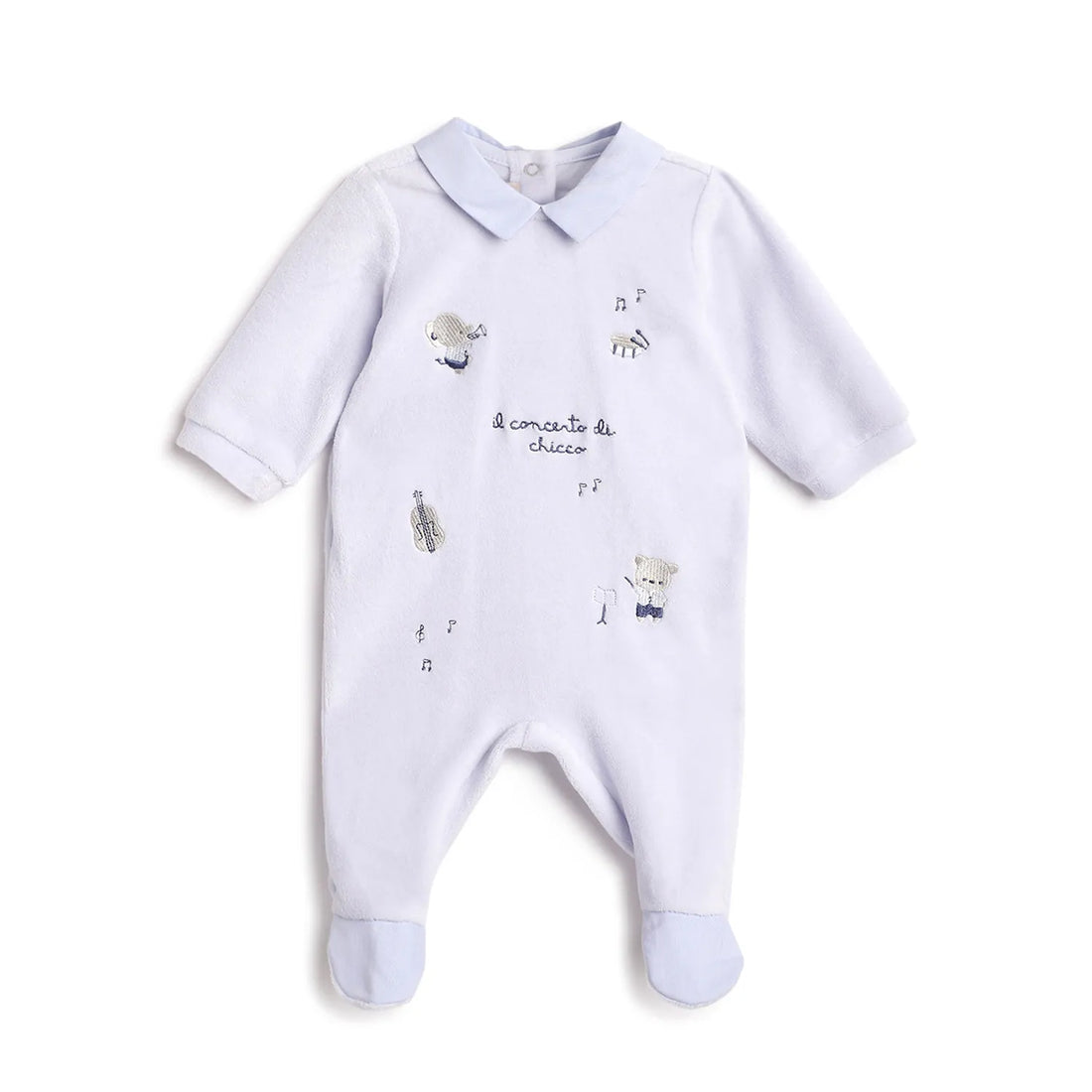 Boys Blue Printed Nappy Opening Babysuit
