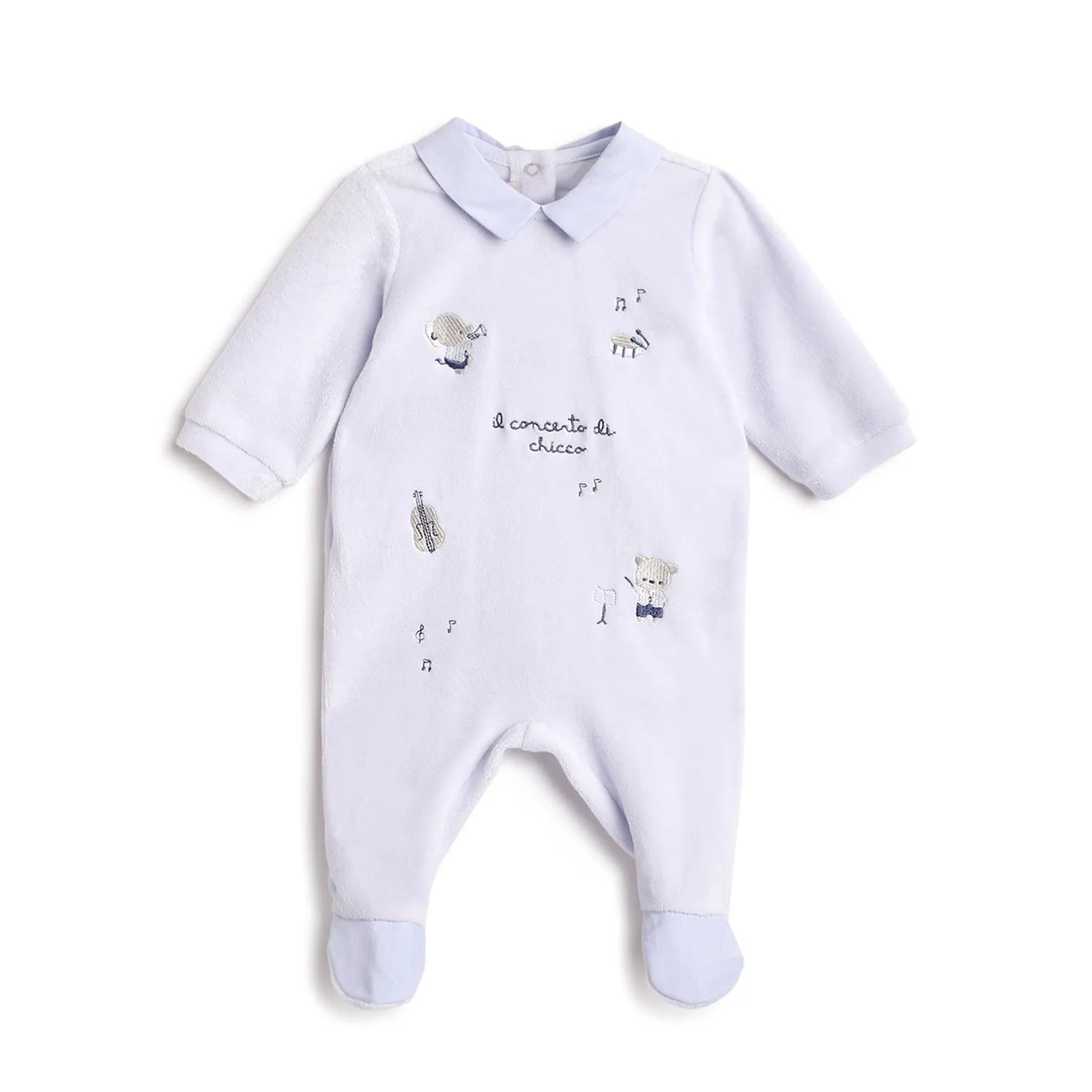 Boys Blue Printed Nappy Opening Babysuit