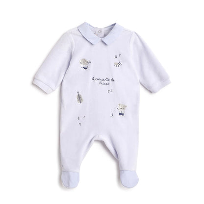 Boys Blue Printed Nappy Opening Babysuit