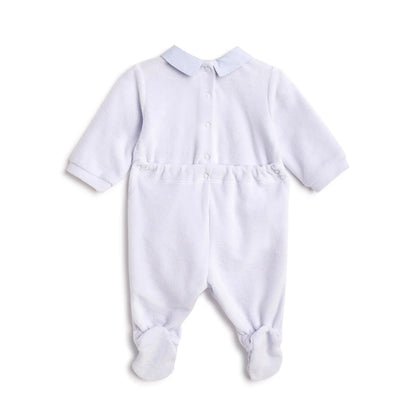 Boys Blue Printed Nappy Opening Babysuit