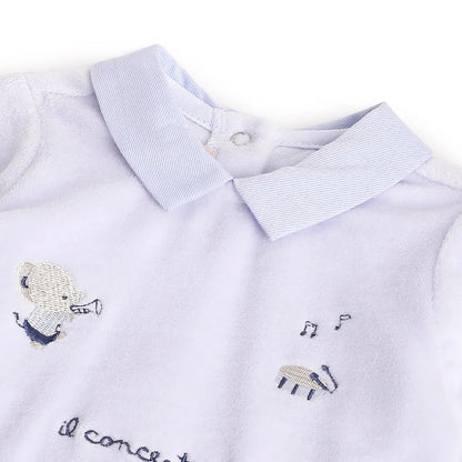 Boys Blue Printed Nappy Opening Babysuit