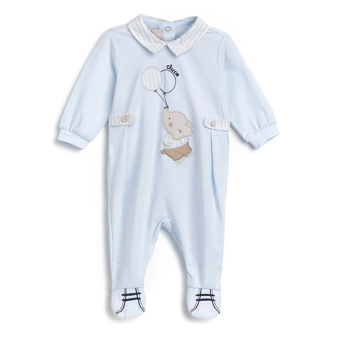 Boys Blue Printed Nappy Opening Babysuit