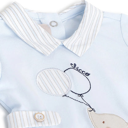 Boys Blue Printed Nappy Opening Babysuit