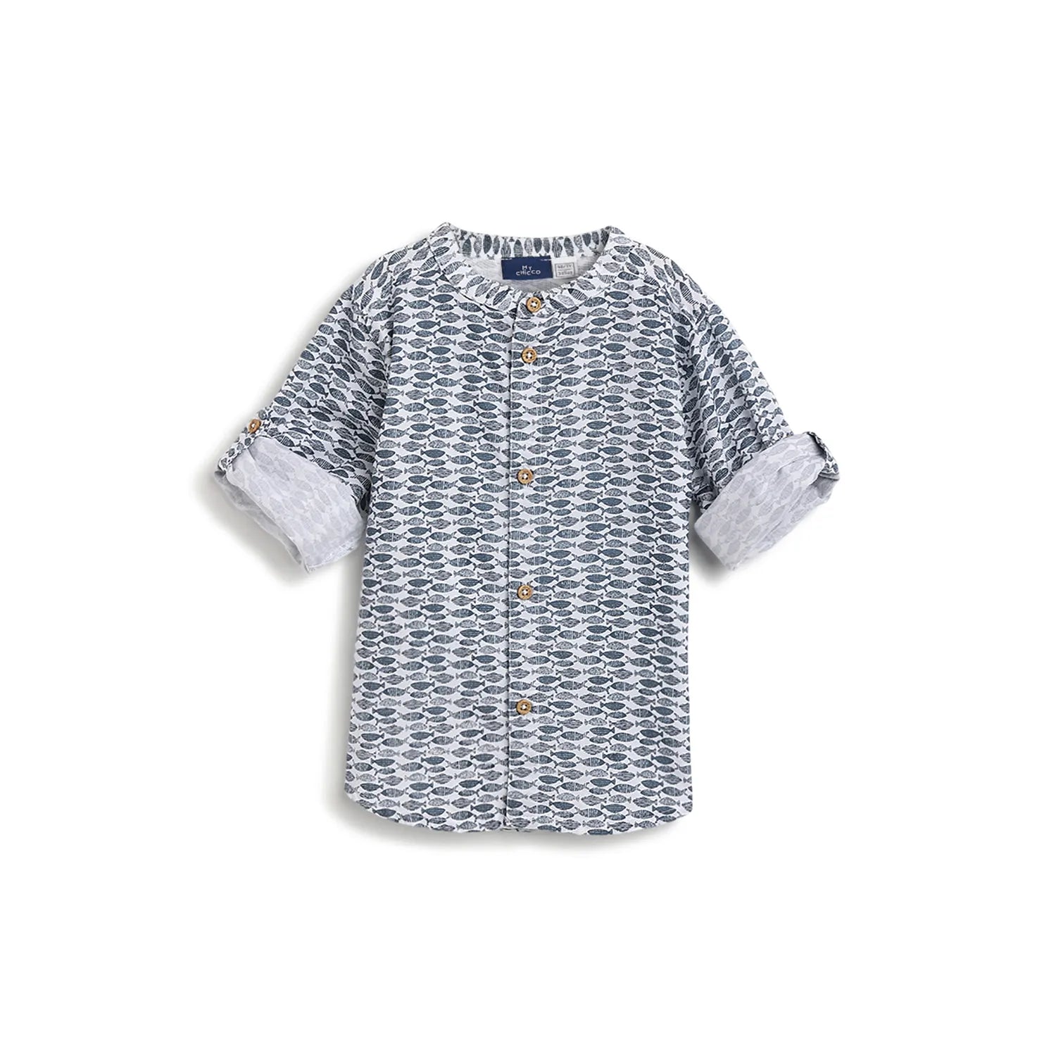 Boys Blue Printed Shirt