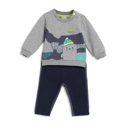 Boys Blue Printed Sweatshirt With Trousers