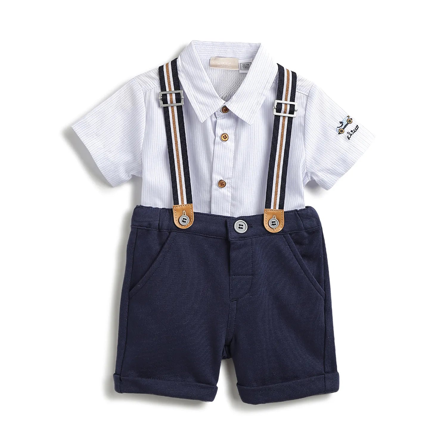 Boys Blue Striped Shirt With Shorts