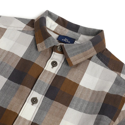 Boys Brown Checked Casual Shirt