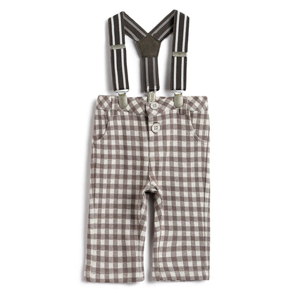 Boys Brown Checked Regular Fit Trousers