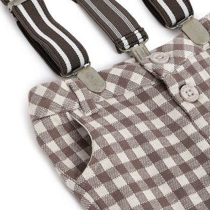 Boys Brown Checked Regular Fit Trousers
