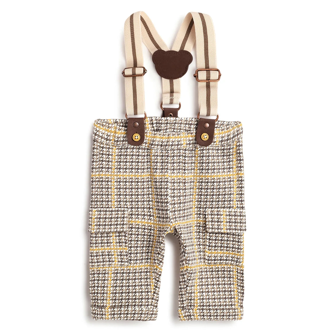 Boys Brown Checked Trousers With Suspenders