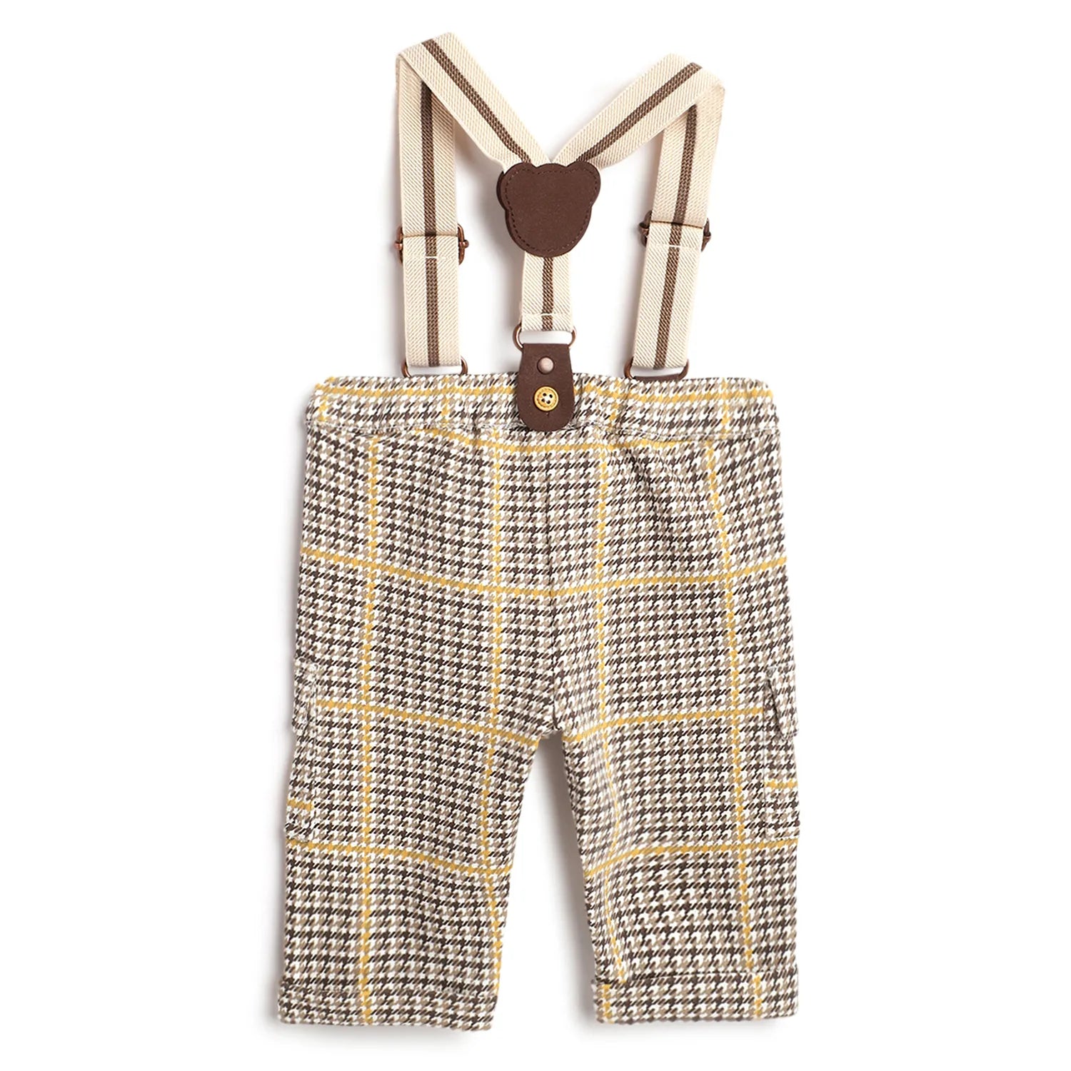 Boys Brown Checked Trousers With Suspenders