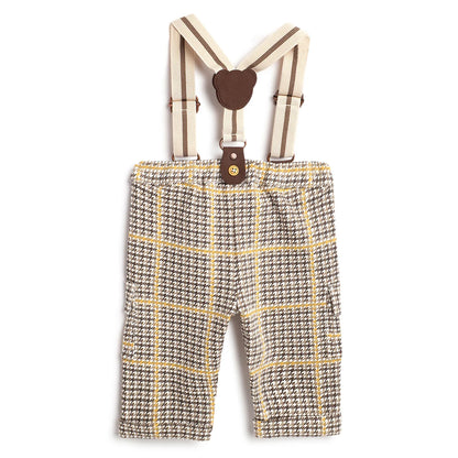 Boys Brown Checked Trousers With Suspenders