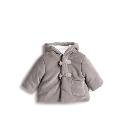 Boys Brown Hooded Self Design Coat