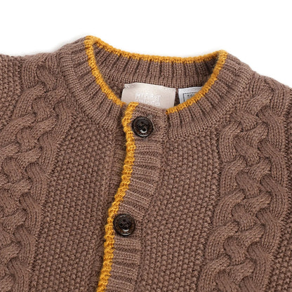 Boys Brown Self Design Cardigan