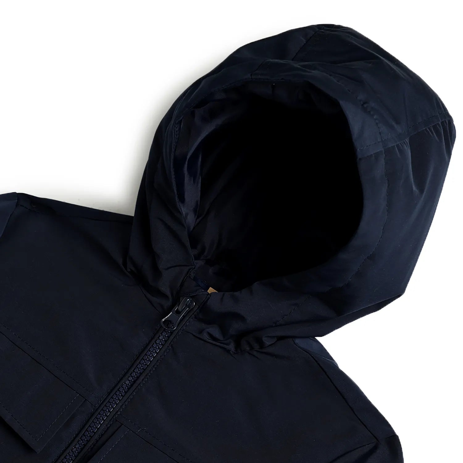Boys Dark Blue Hooded Solid Jacket