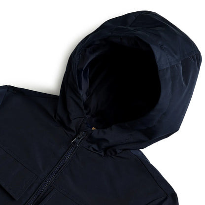Boys Dark Blue Hooded Solid Jacket