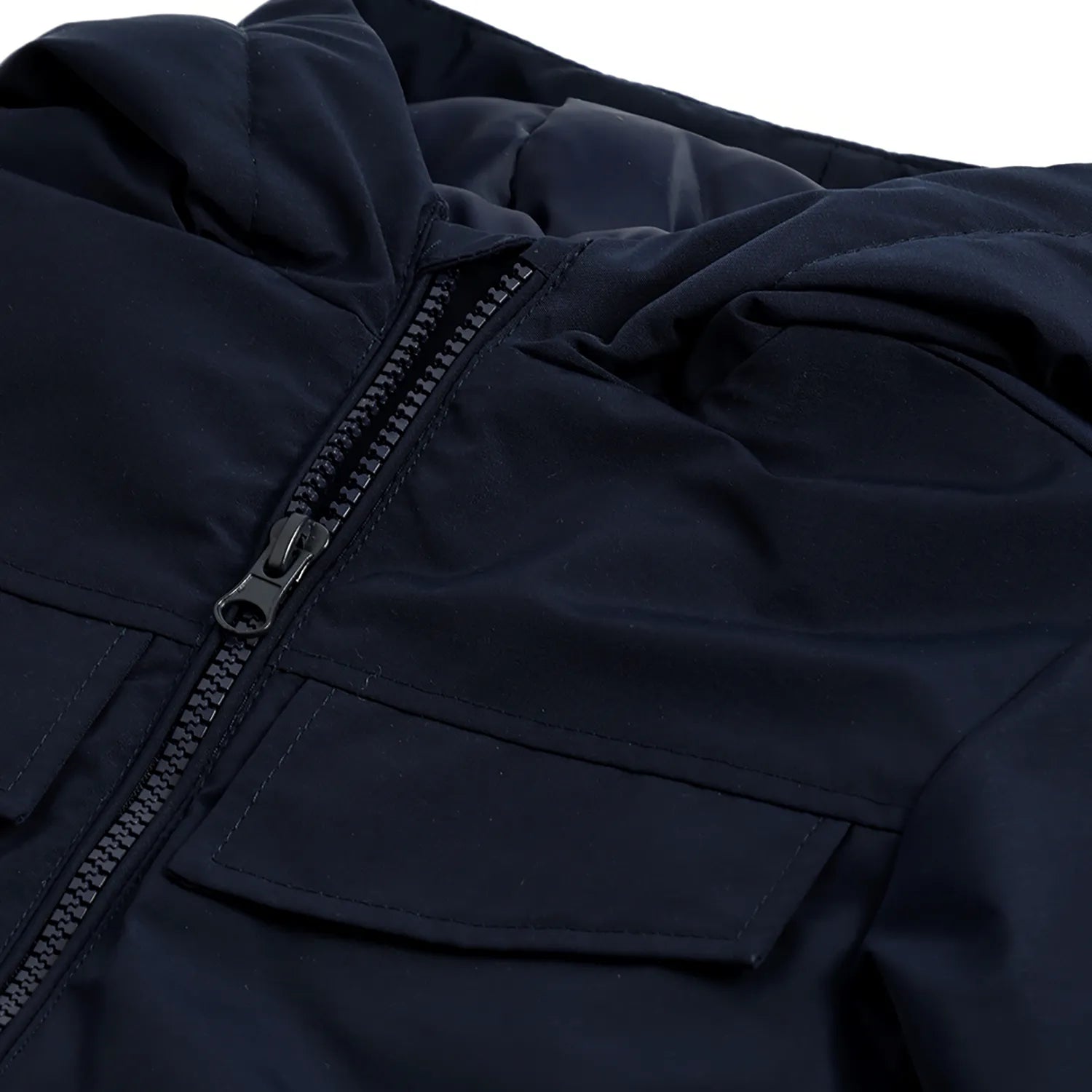 Boys Dark Blue Hooded Solid Jacket