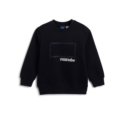 Boys Dark Blue Printed Sweatshirt
