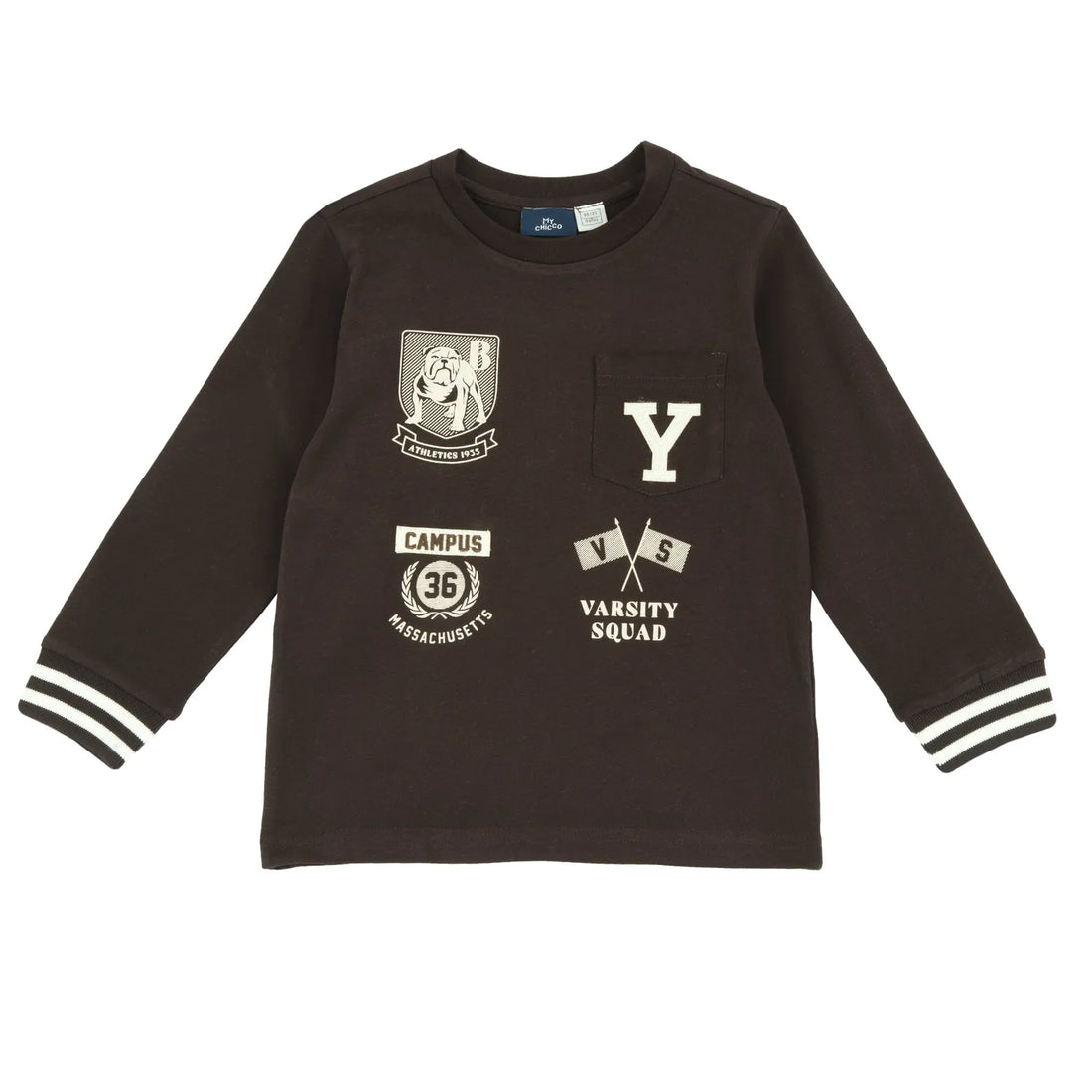 Boys Dark Brown Printed Long Sleeve T-shirt