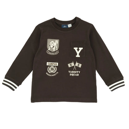 Boys Dark Brown Printed Long Sleeve T-shirt