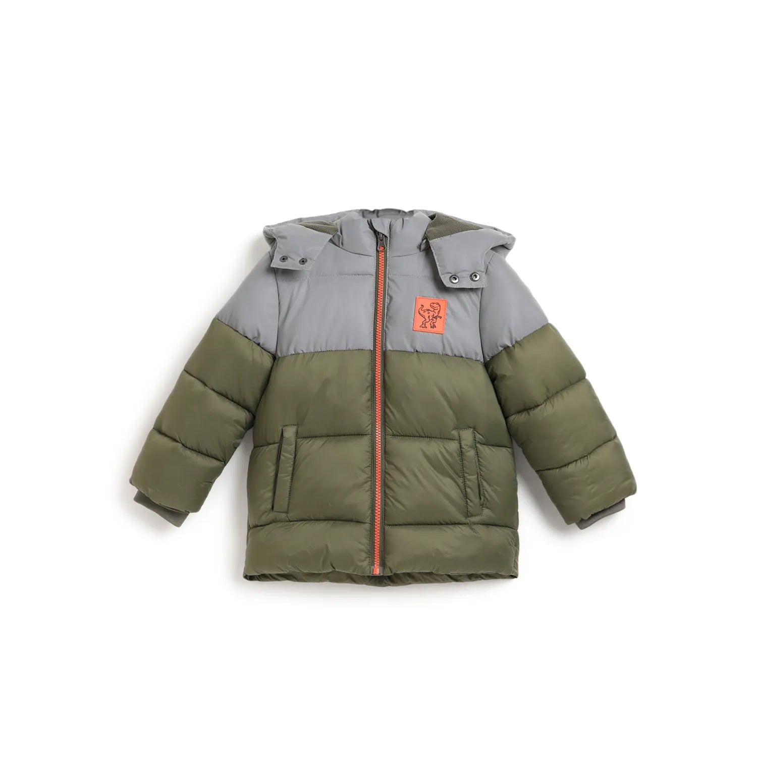 Boys Green Colourblocked Padded Jacket