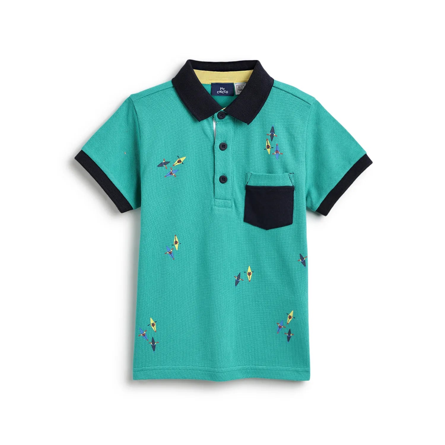 Boys Green Printed Polo T-shirt
