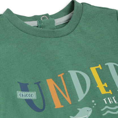 Boys Green Printed T-Shirt With Shorts