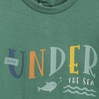 Boys Green Printed T-Shirt With Shorts