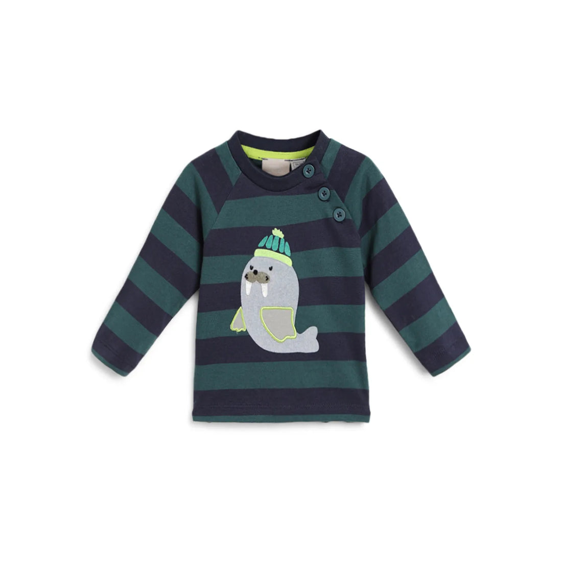 Boys Green Striped Round Neck T-shirt