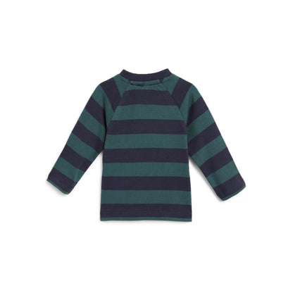 Boys Green Striped Round Neck T-shirt