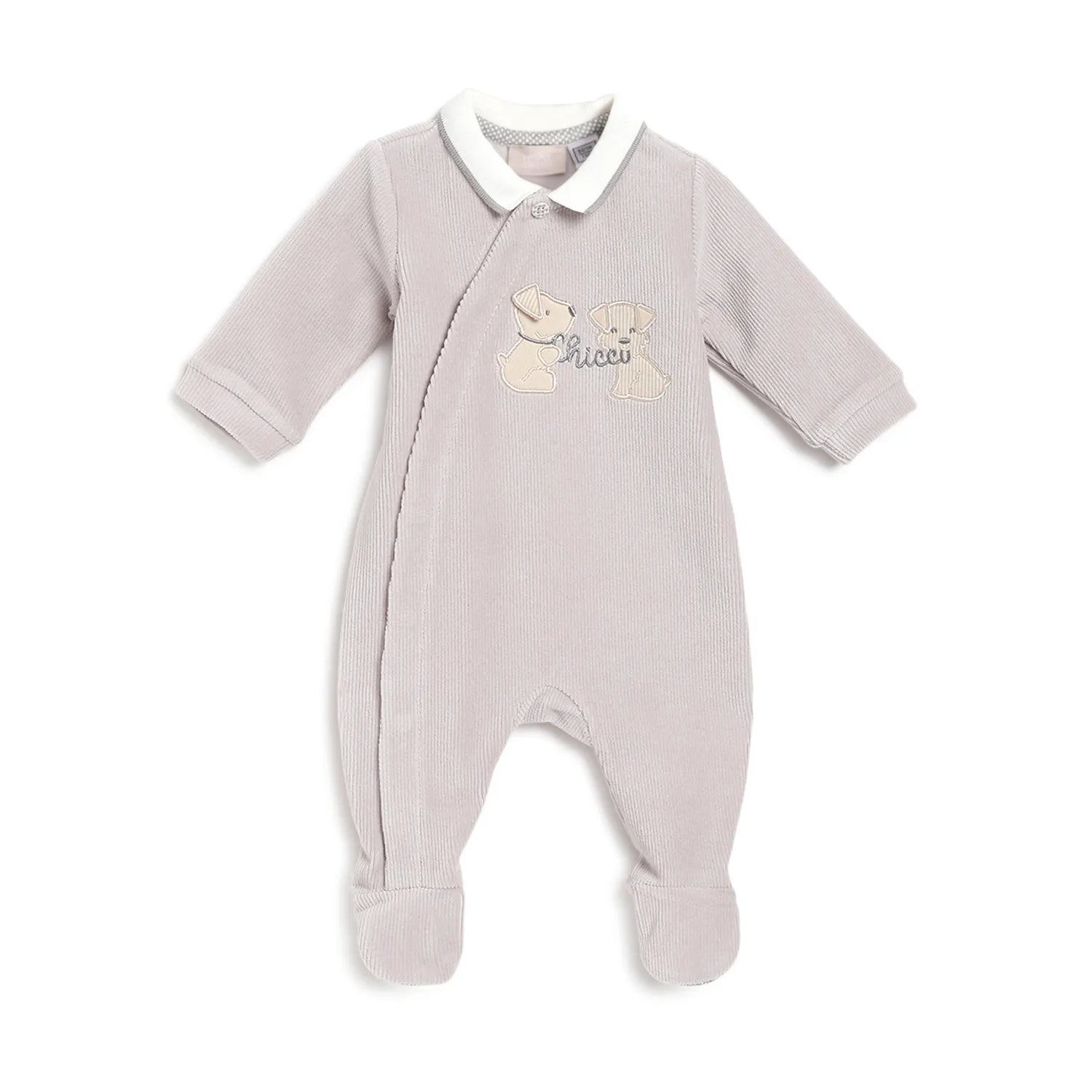 Boys Grey Applique Front Opening Babysuit