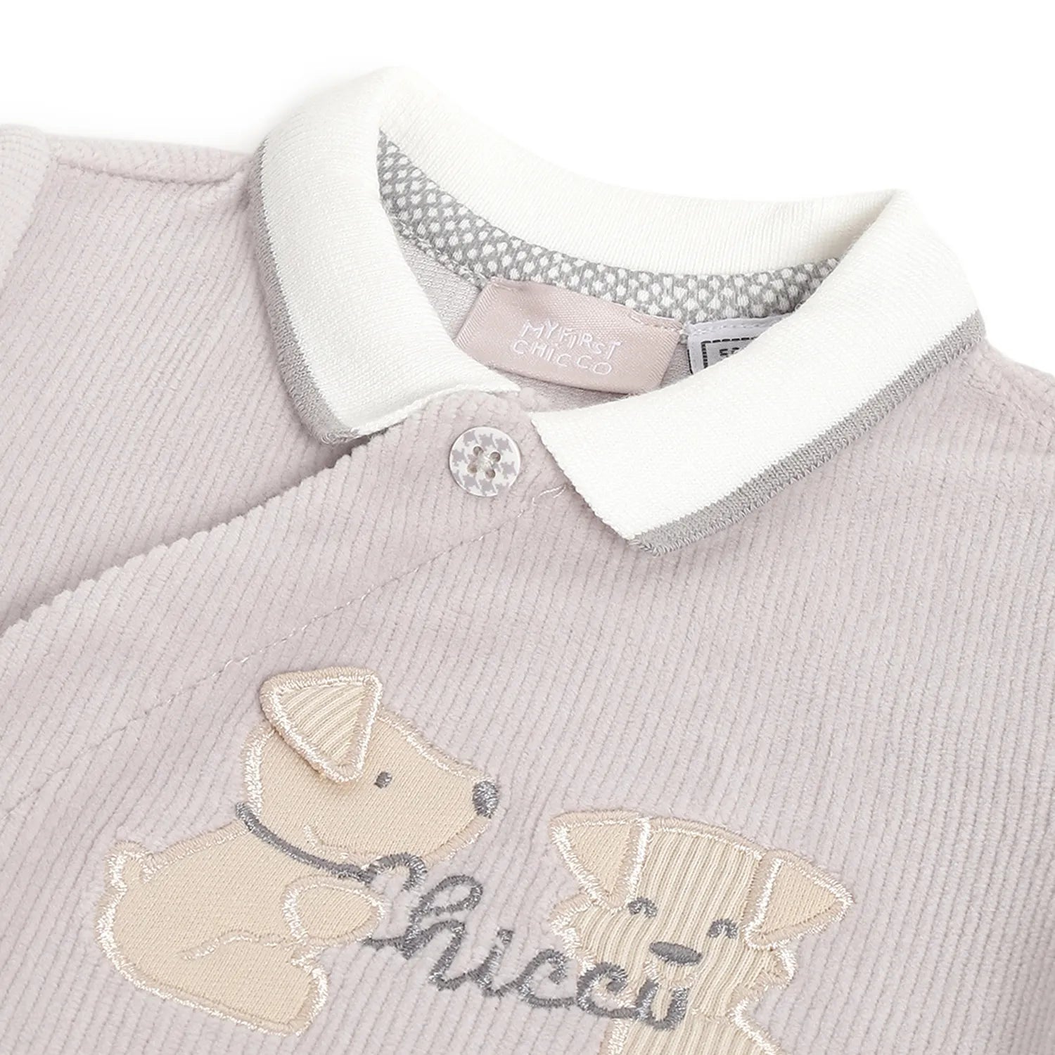 Boys Grey Applique Front Opening Babysuit