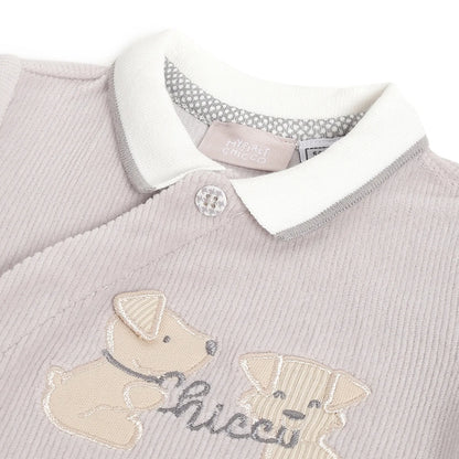 Boys Grey Applique Front Opening Babysuit