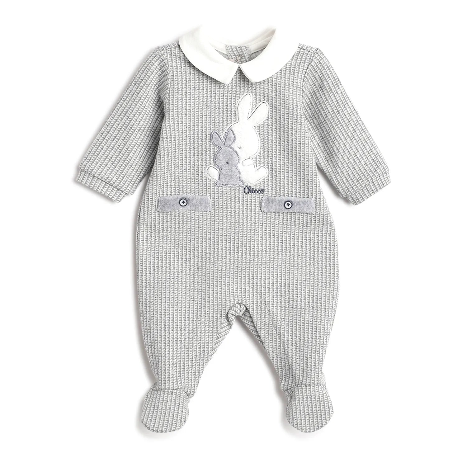 Boys Grey Applique Leg Opening Babysuit