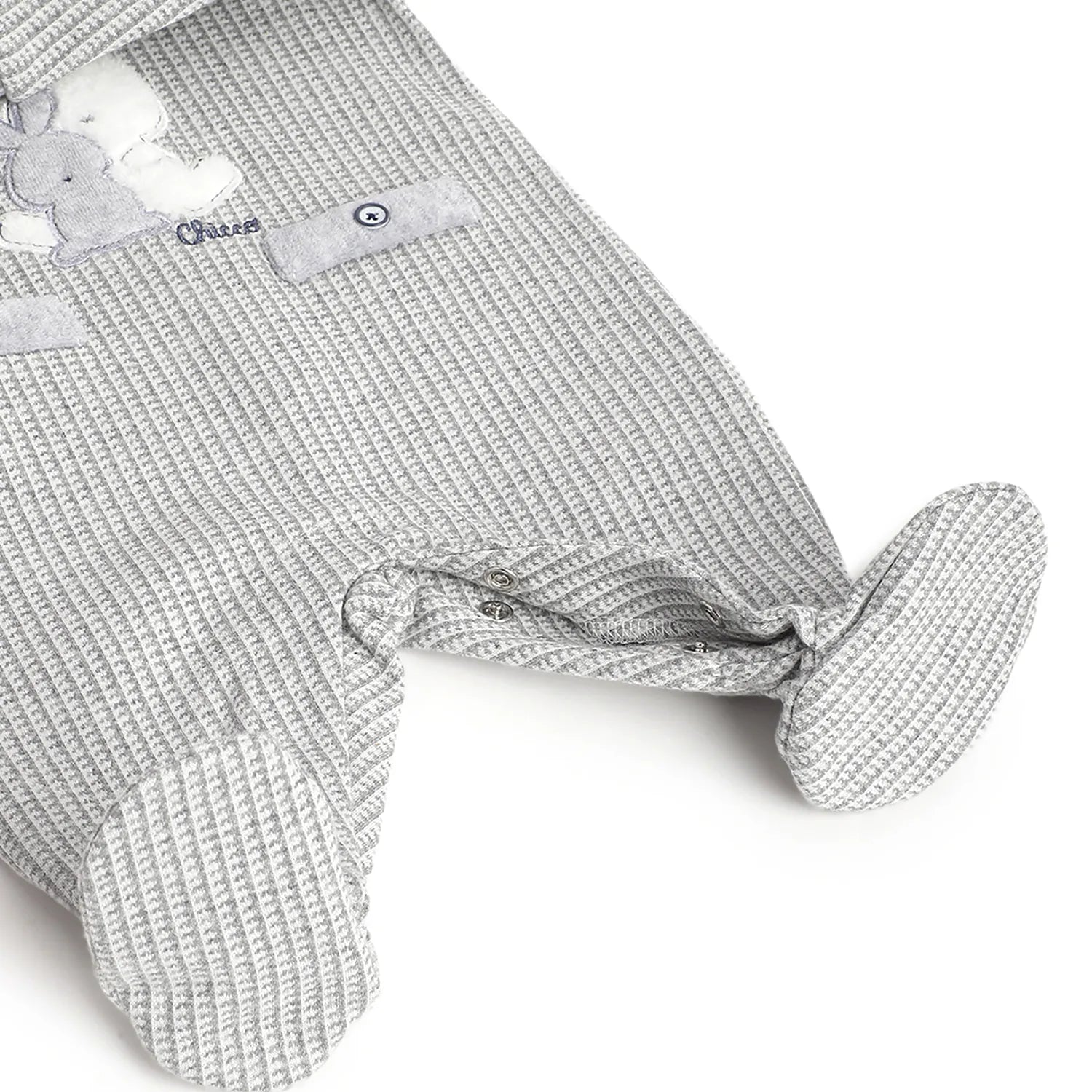Boys Grey Applique Leg Opening Babysuit